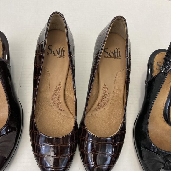 Lot of 3 Sofft Heels Shoes Womens 7 Black Brown Patent Slingback Leather Pumps - Picture 6 of 16